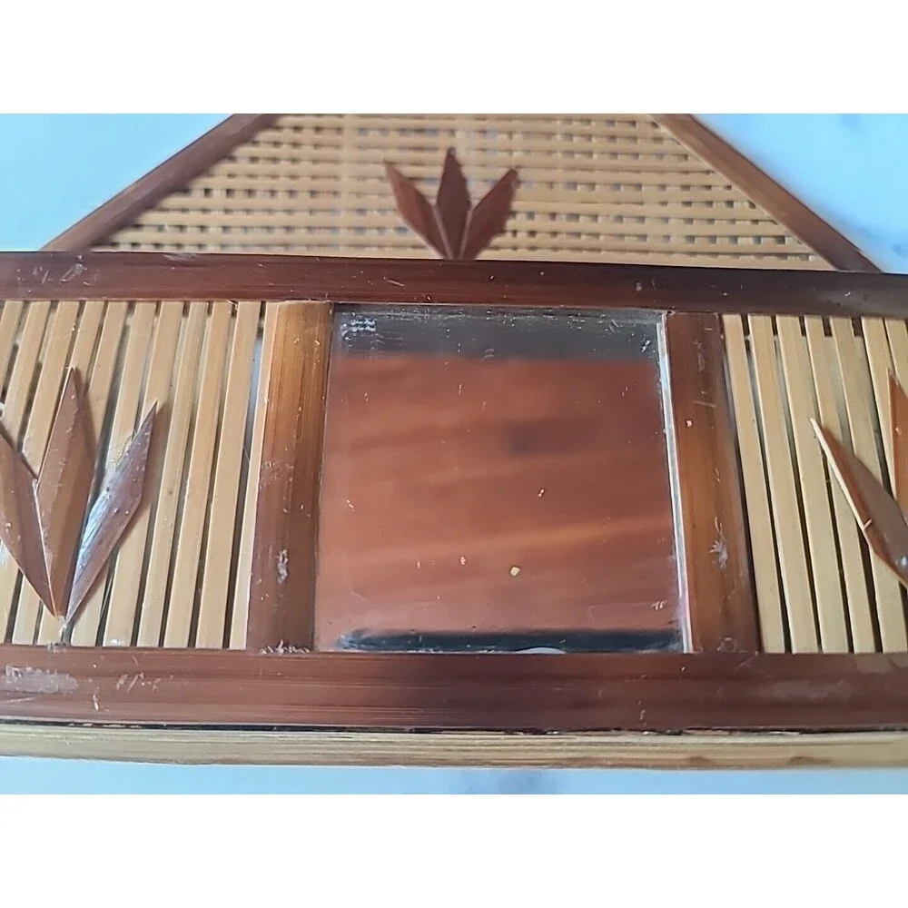 Vintage Bamboo Decorative Rack With Mirror